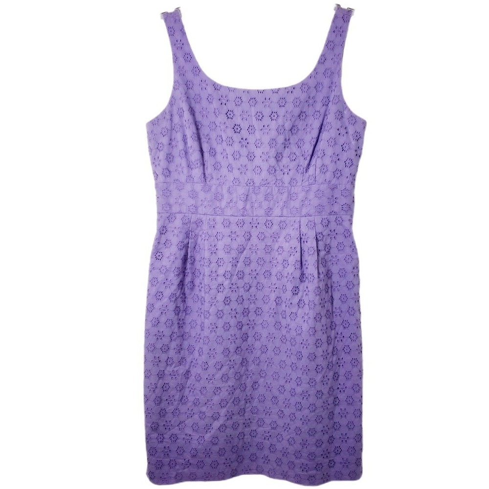 Cremieux Lavender Purple Cotton Eyelet Lace Sleeveless Dress 12 Sheath Lined